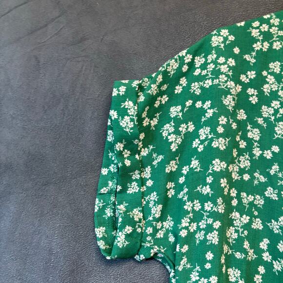 Sweet Rain Green Floral Button Blouse Romantic Peplum Waist Tie Cottagecore - Picture 9 of 12